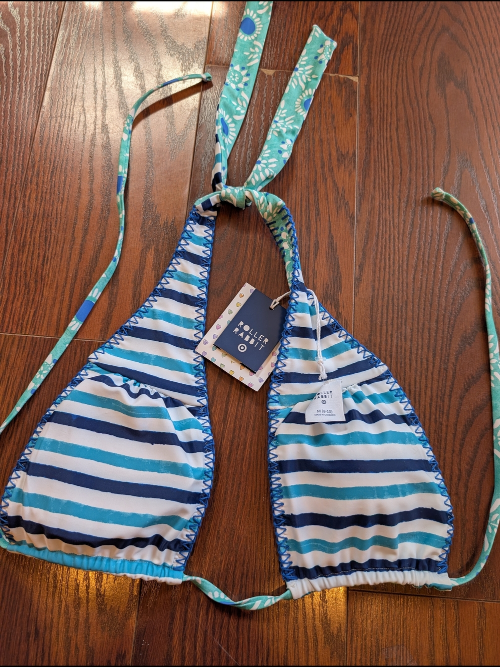 Roller Rabbit Target New Reversible Teal Floral Bikini Top Blue M Summer Beach - Picture 3 of 9